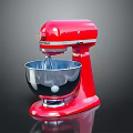 Sleek Red Stand Mixer Featuring Shiny Silver Mixing Bowl And Smooth Base Design