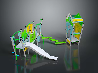 Colorful Children's Play Equipment With Slide Climbing Frame Green White Blue Platform And Ladder 3d model