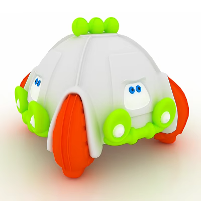 Cute Playful Cartoon Kids Desk With White Green Orange Design And Blue Eyes 3d model