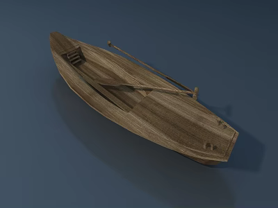 Traditional Wooden Boat With Oars Natural Wood Grain And Classic Design Details 3d model