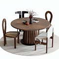 Middle Ancient Dining Table and Chair Combination Dining Chair Dining Table Round Carpet 3d model