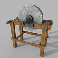 Sturdy Electric Grindstone Mounted On Wooden Stand For Industrial Equipment Use