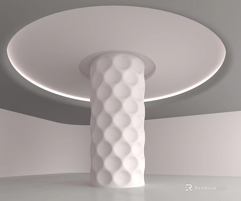 White Column With Honeycomb Texture Under Circular Ceiling And LED Strip Lighting 3d model 