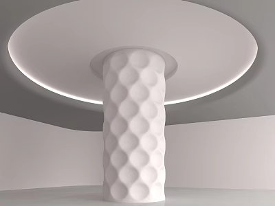 White Column With Honeycomb Texture Under Circular Ceiling And LED Strip Lighting 3d model