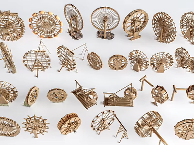 Wooden Garden Ornaments With Creative Decorative Wheel And Windmill Designs For Outdoor Use 3d model