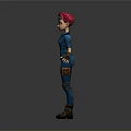 3D Woman Character In Blue Jumpsuit With Red Headband Brown Boots And Tool Belt