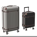 Two Light Gray And Black Suitcases With Brown Trim Rolling Wheels And Telescopic Handle