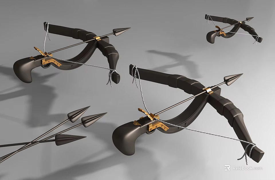 3D Rendered Black And Gold Crossbow With Arrows And Detailed Design 3d model 