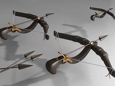 3D Rendered Black And Gold Crossbow With Arrows And Detailed Design 3d model