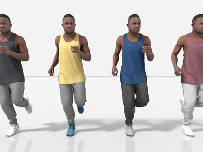 Men Running in Different Colored Tank Tops and Gray Sweatpants 3d model