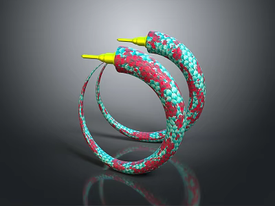 Colorful Patterned Circular Household Items With Red Green Design And Yellow Tips 3d model