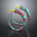 Colorful Patterned Circular Household Items With Red Green Design And Yellow Tips