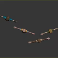 Four Detailed 3D Characters in Various Costumes Standing with Arms Outstretched