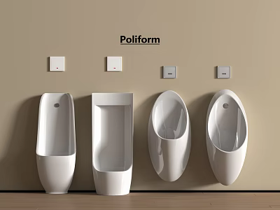 Poliform White Urinals Modern Design Against Beige Wall With Wooden Floor 3d model