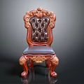 Elegant Classic Wooden Chair With Ornate Carved Backrest And Leather Seat