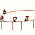 Toy Trains With Red Hats Moving Along Curved Track For Kids Play