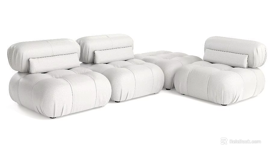 White Modular Sectional Sofa With Soft Plush Cushions And Modern Design 3d model