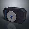 Rockpulse Audio Speaker With Dark Textured Surface And Circular Blue Logo