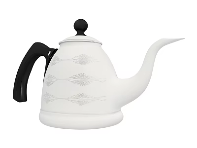White Teapot With Black Handle And Lid Knob Featuring Floral Patterns Design 3d model