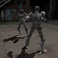 Two Smart Robots Facing Each Other In Outdoor Abandoned Industrial Zone 3d model