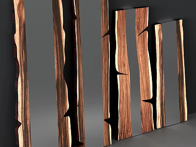 Modern Wooden Framed Mirror With Unique Split Design And Natural Texture Accents 3d model