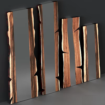 Modern Wooden Framed Mirror With Unique Split Design And Natural Texture Accents 3d model