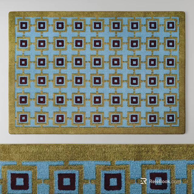 Square Rug Featuring Blue Gold And Purple Geometric Square Pattern Design 3d model