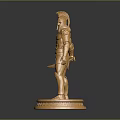 Golden Ancient Warrior Statue With Spear Armor And Decorative Base