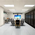 Training Conference Room Interior With Long Wooden Table Black Office Chairs And White Ceiling Lights