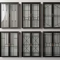 Stylish Modern Sliding Doors With Geometric Patterns Glass Panels And Black Frames 3d model