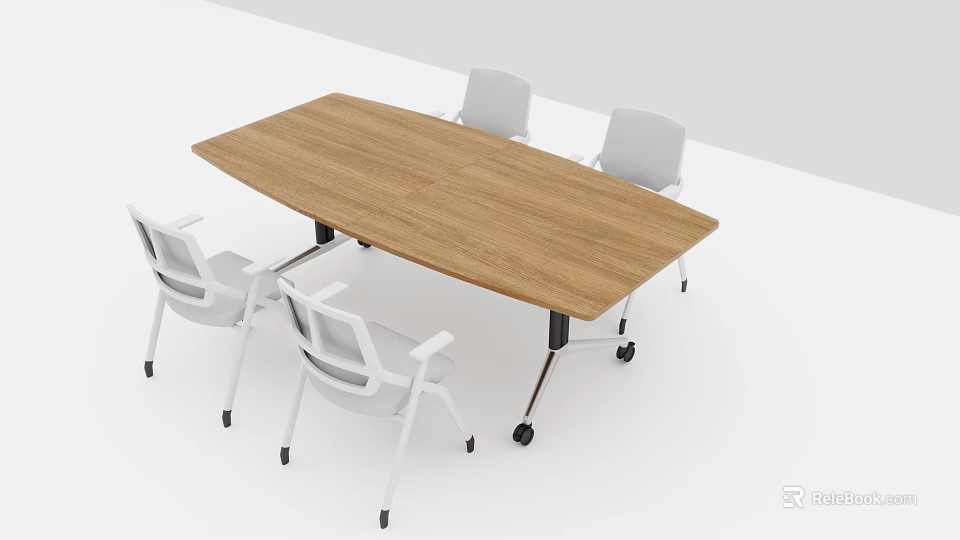 Modern Wooden Conference Table With White Office Chairs And Rectangular Design 3d model 