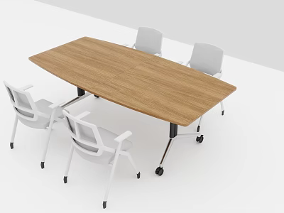 Modern Wooden Conference Table With White Office Chairs And Rectangular Design 3d model