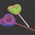 Colorful and Pink Heart Shaped Lollipops with Swirl Patterns and Different Colored Sticks
