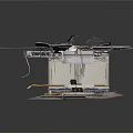 Damaged Mechanical Structure With Exposed Cables Broken Panels Metal Framework And Concrete Base