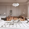 Elegant Modern Living Room Interior With Brown Sofa Glass Coffee Table And Chandelier
