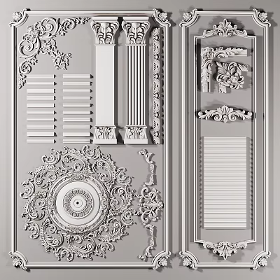 Intricate Carved Decorative Ornaments For Wall Panels Ceiling Medallions And Columns 3d model