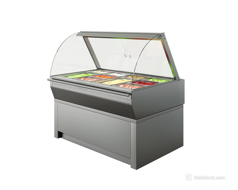 Modern Gray Display Cabinet With Transparent Glass Cover For Food Display Shelves 3d model 