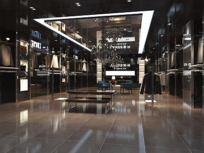 Modern Clothing Store Interior With Stylish Racks Trendy Clothes And Elegant Lighting 3d model
