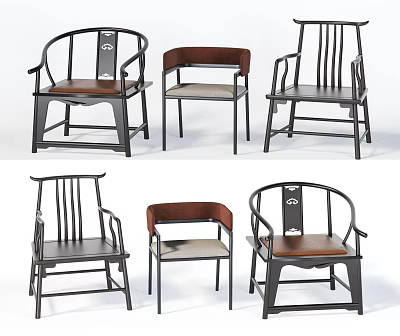 Modern Armchairs With Wooden Frames Leather Seats And Unique Backrest Designs 3d model