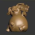 Golden Pig Shaped Decorative Figurine Holding Sign For Home Living Decoration