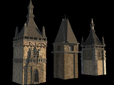 Ancient Architectural Stone Towers Featuring Pointed Spires And Ornate Details 3d model