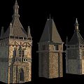 Ancient Architectural Stone Towers Featuring Pointed Spires And Ornate Details
