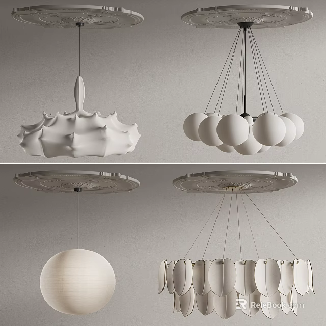 Modern Pendant Lights Featuring Sculptural Shapes Spherical Forms And Minimalist White Design 3d model 