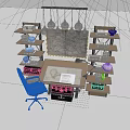 Home Office Desk With Blueprint Wooden Shelves Books Hanging Lamps And Leather Chair