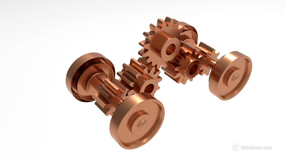 Industrial Equipment Copper Colored Gears And Rollers Mechanical Transmission Parts 3d model 