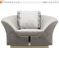 Light Gray Velvet Single Sofa with Vertical Striped Design Curved Backrest and Accent Pillow