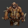 Muscular Orc Warrior Character With Bone Decorated Armor Tusked Face And Axe Weapon