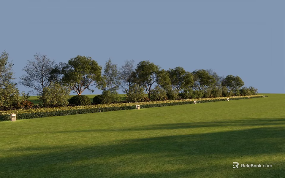 Lush Plant Combination with Trees Shrubs and Green Grass in Open Landscape 3d model 