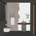 Modern Bathroom Interior With Backlit Mirror Textured Walls Wooden Countertop And Potted Plant