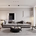 Modern Living Dining Room Interior With Gray Sofa Black Coffee Table And Floor Lamp